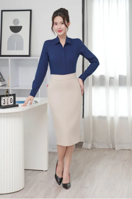 Áo sơ mi nữ 25ASW-283 dài tay chất liệu modal họa tiết gân sọc form slimfit có nẹp khuy Thái Hòa